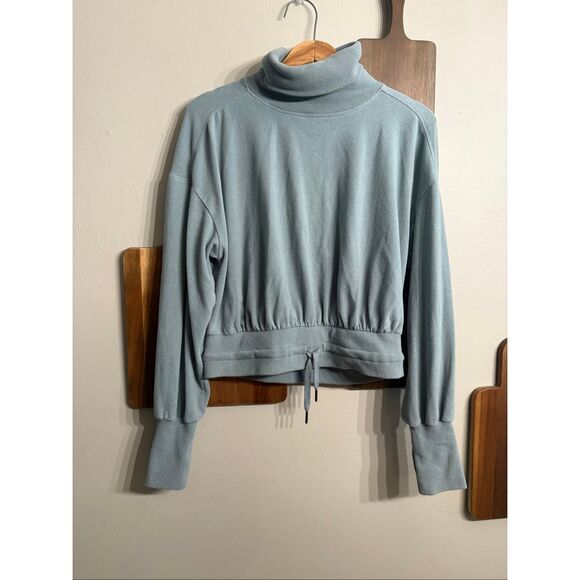 Sweaty Betty Blue Melody Luxe Fleece Funnel Neck Pullover Sweatshirt Size 6 - Picture 1 of 4